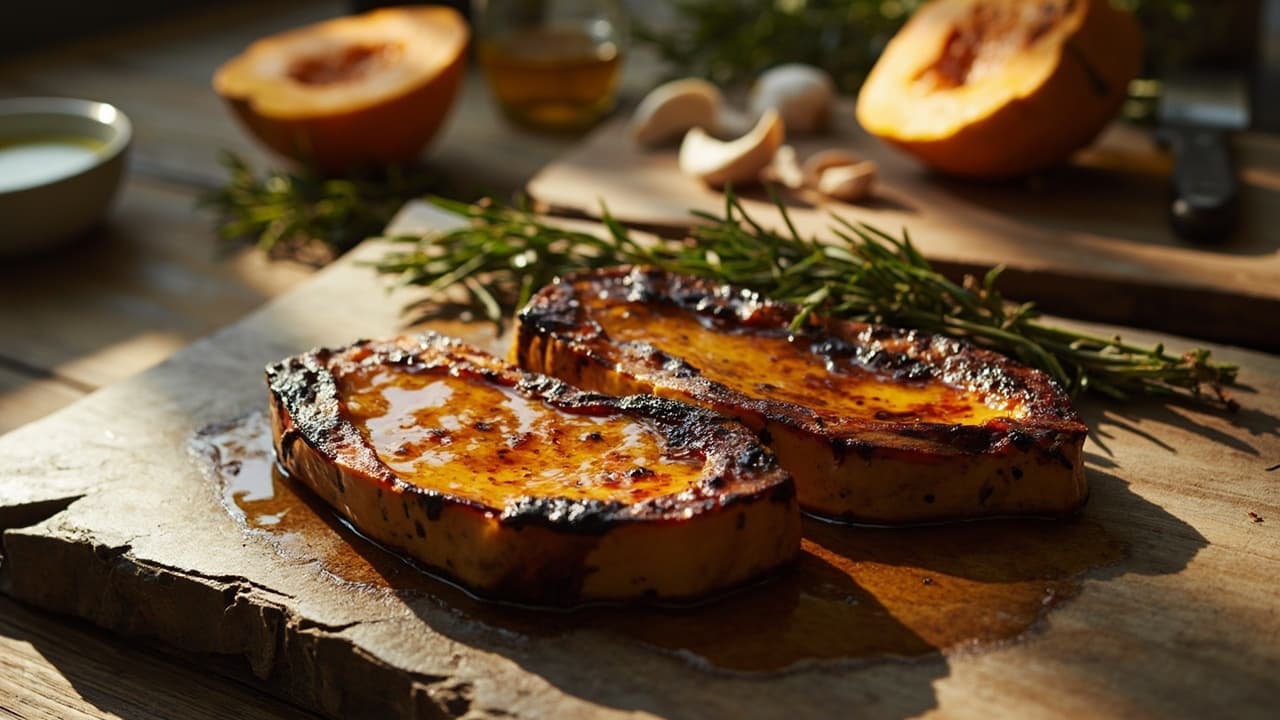 Smoked Butternut Squash Steaks with Rosemary and Thyme