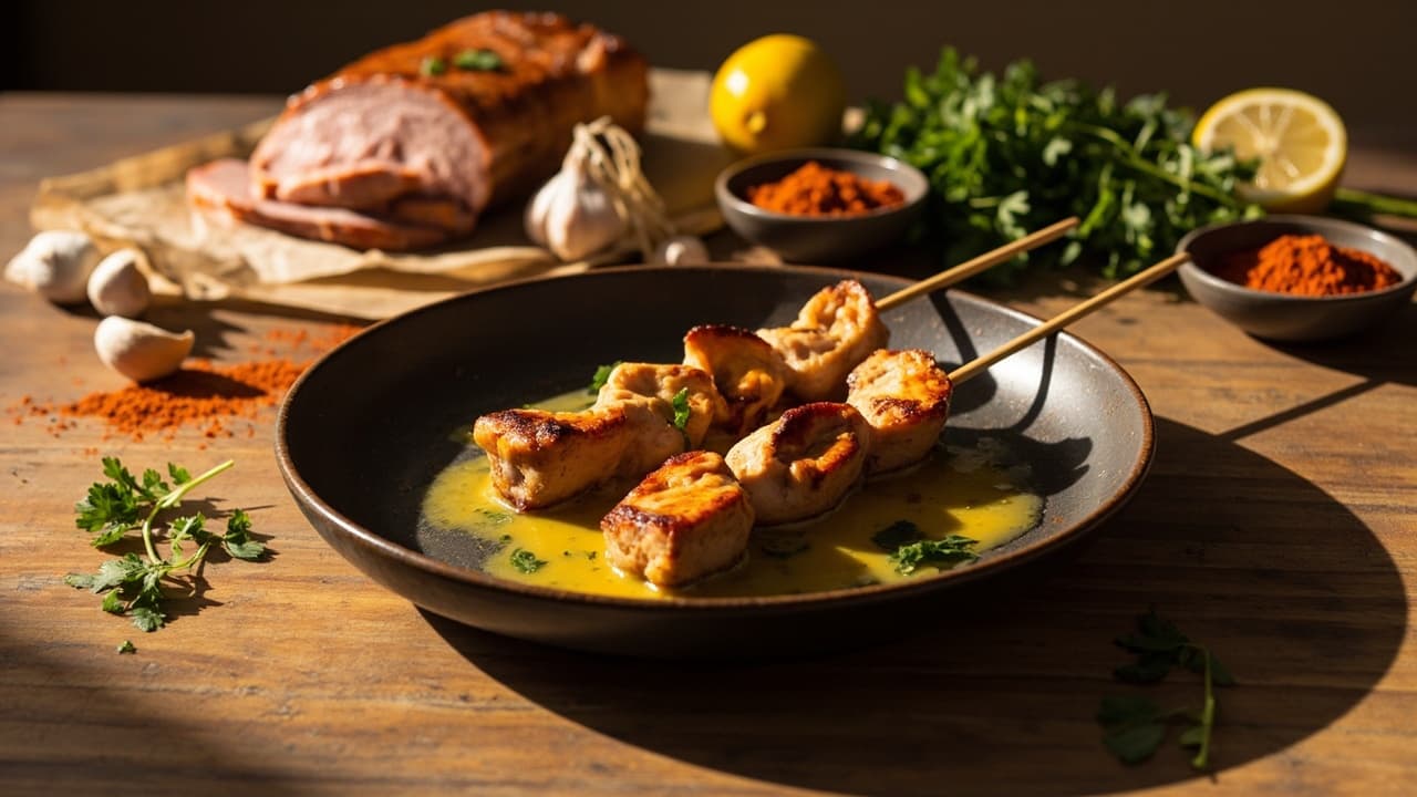 Smoked Paprika Pork Skewers with Mustard Butter
