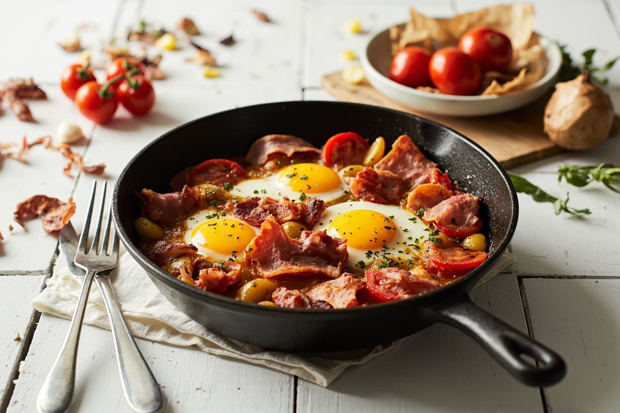 Smoky Bacon and Tomato Breakfast Traybake
