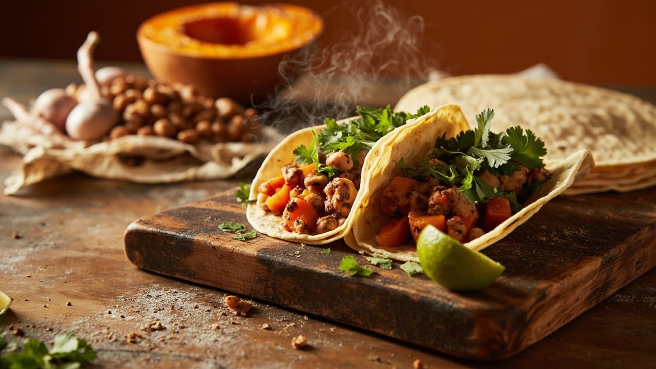 Smoky Butternut and Bean Tacos with Paprika Crema