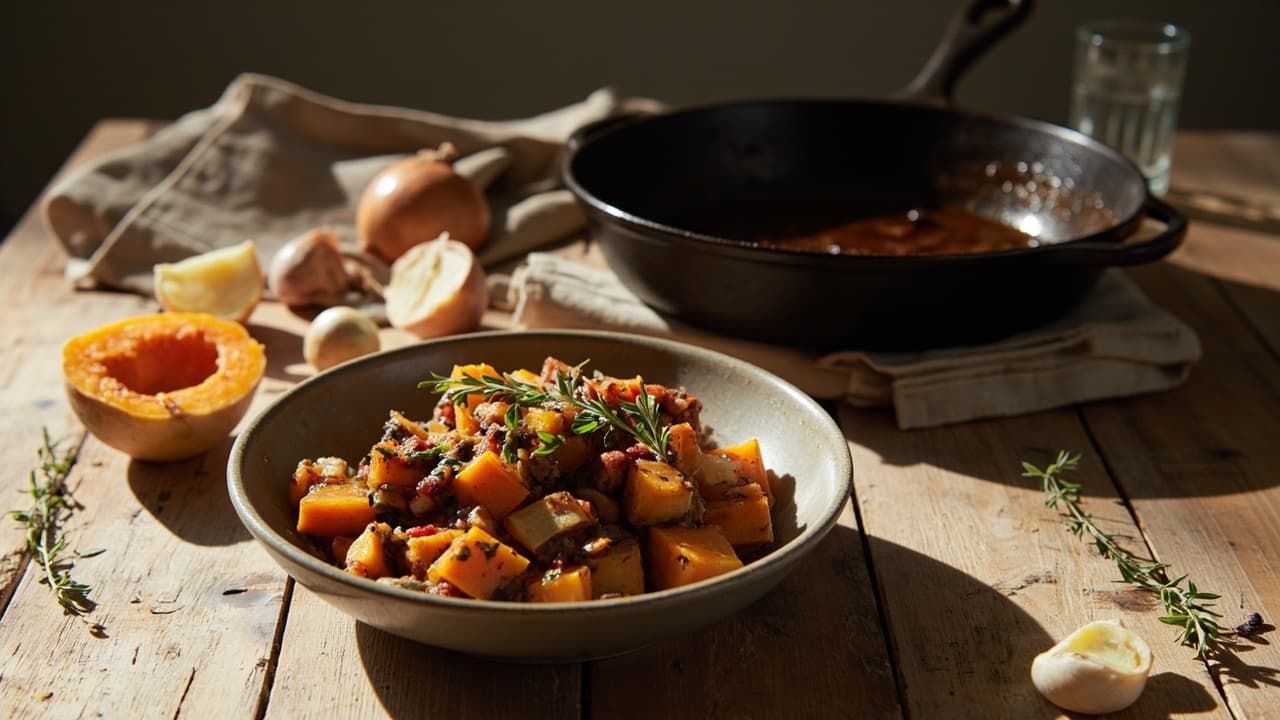 Smoky Butternut Squash and White Bean Skillet
