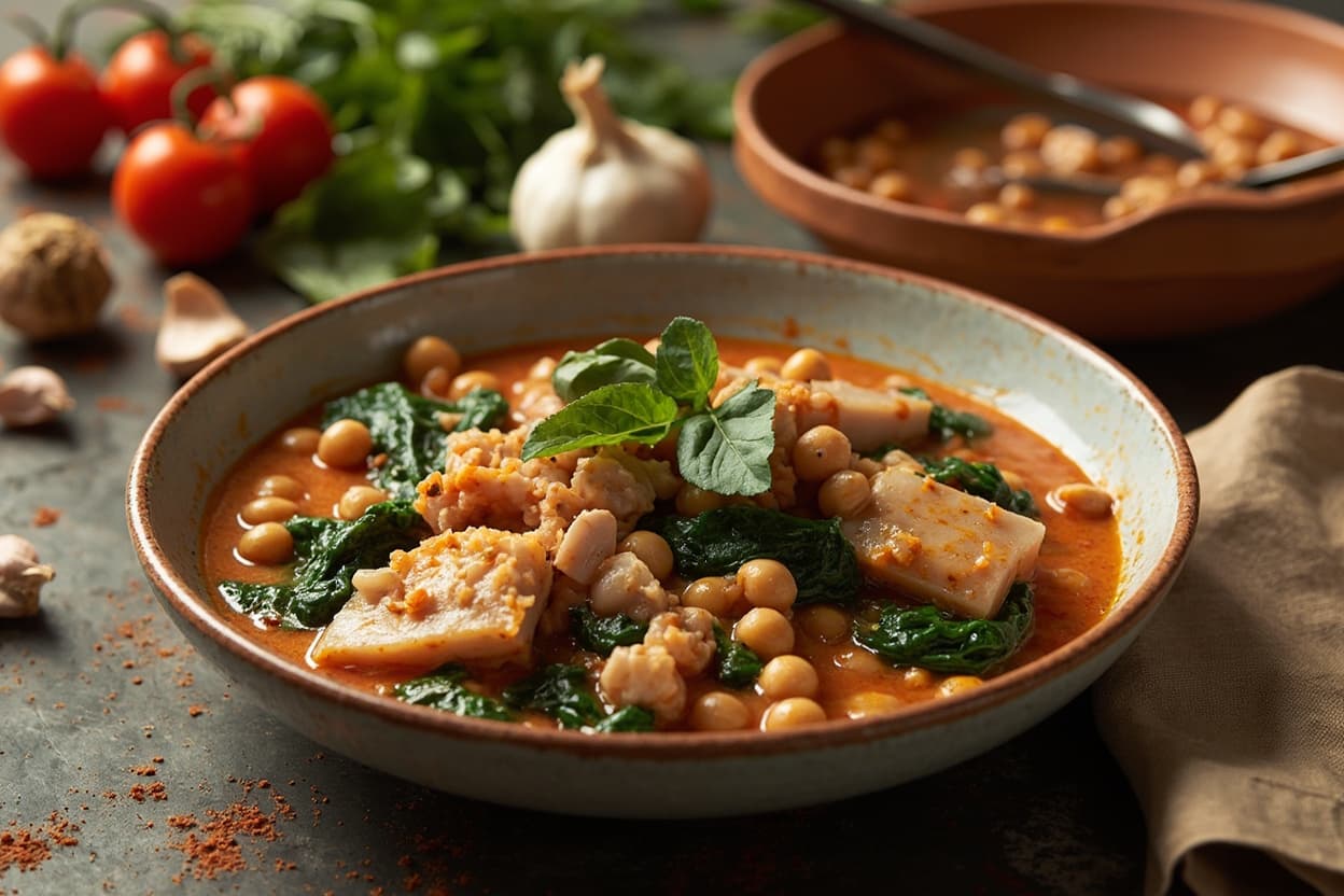 Smoky Chickpea and Spinach Cod Stew