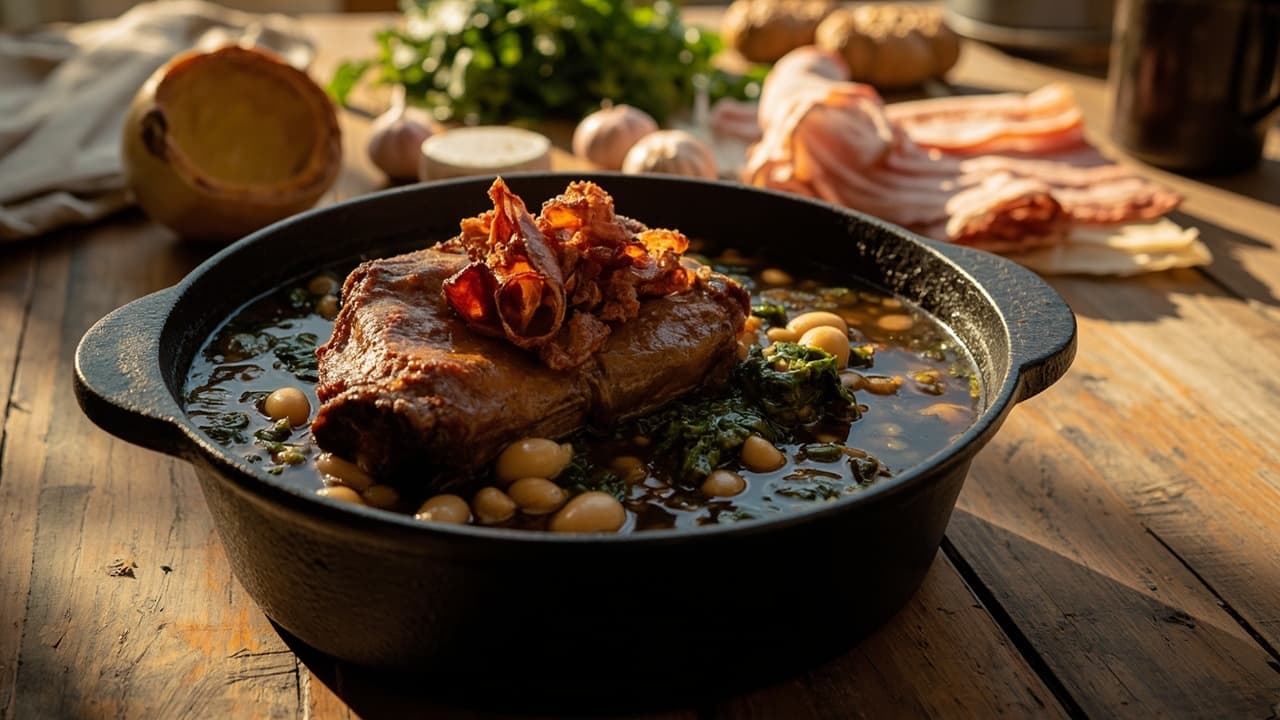Smoky Collard Greens and White Beans with Ham Hock