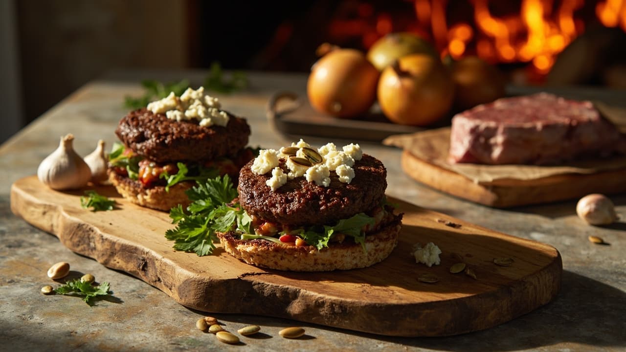Smoky Lamb and Buckwheat Burgers with Feta and Pumpkin-Seed