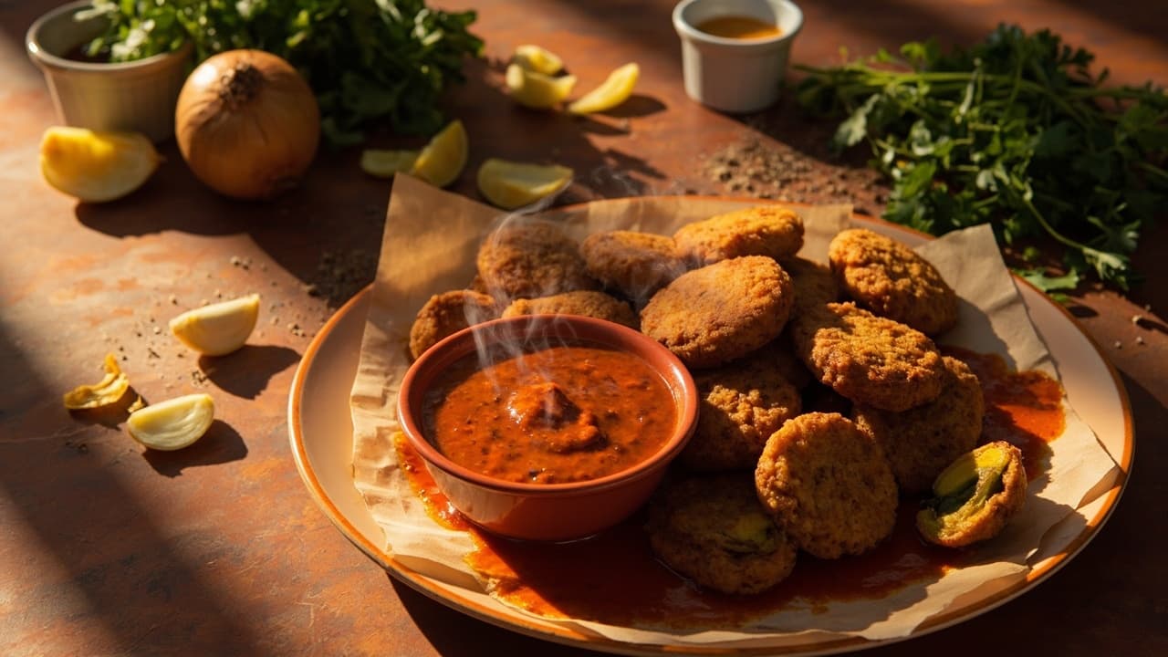 Smoky Pinto Bean Fritters with Spiced Tomato Dip
