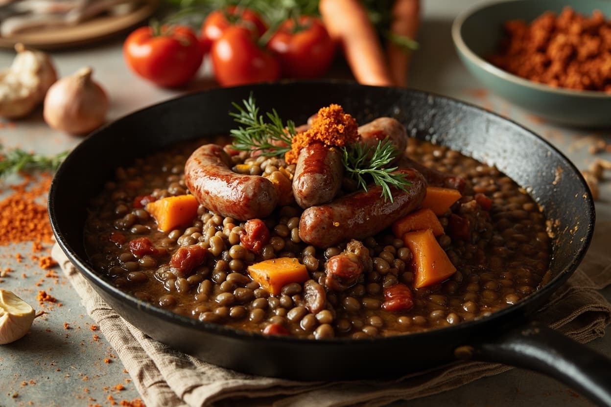 Smoky Sausage and Lentil Braise