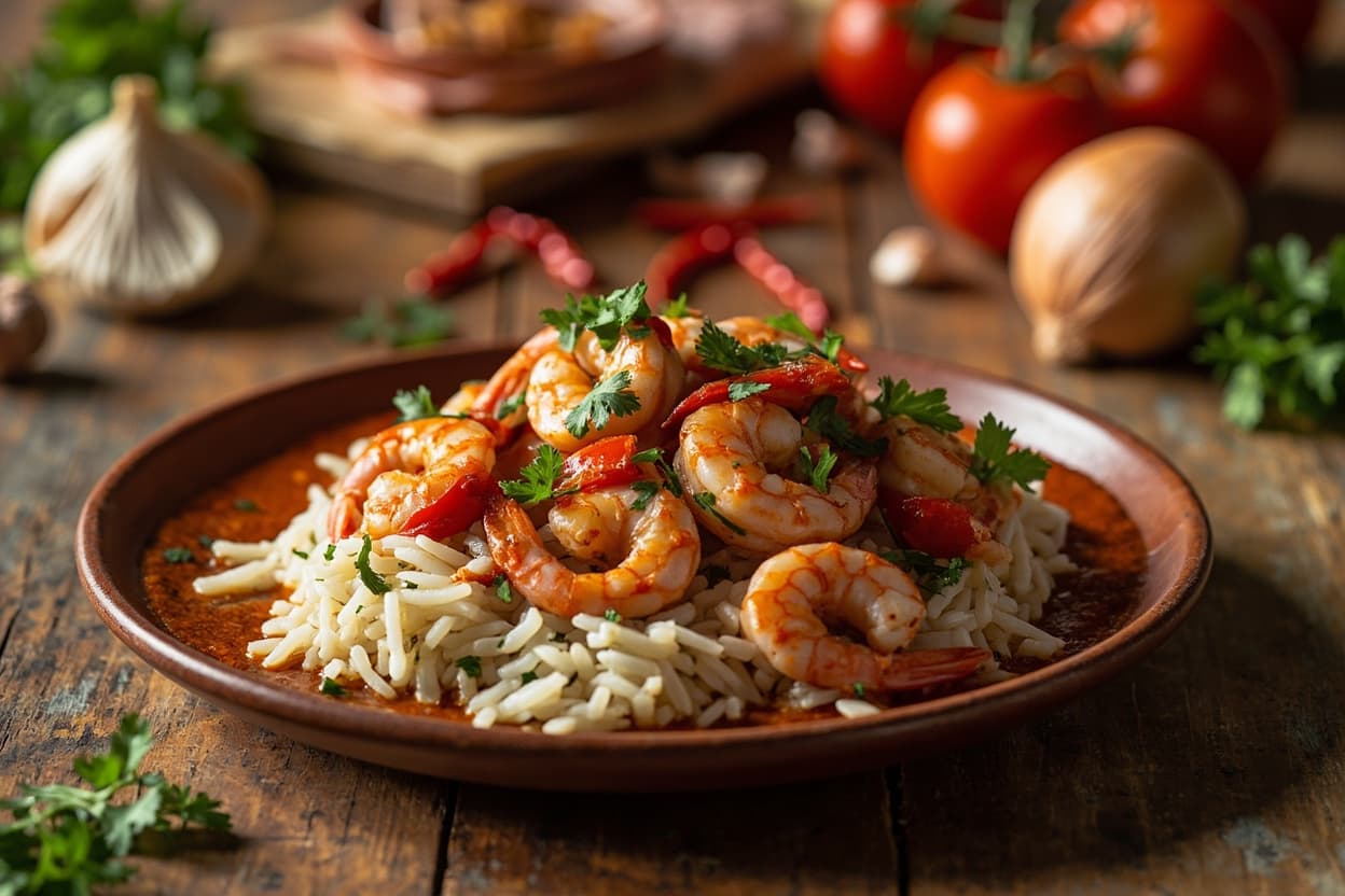Smoky Shrimp Diabla over Cilantro Rice