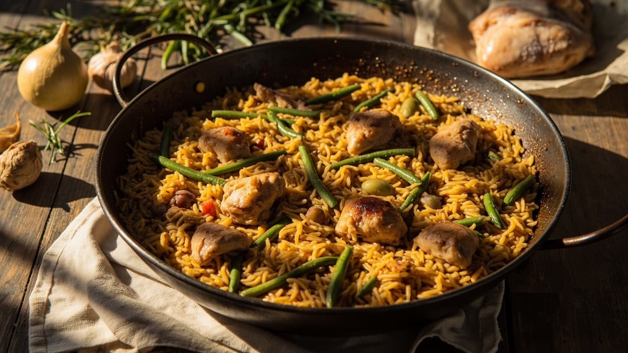 Socarrat Paella with Chicken, Green Beans and Butter Beans