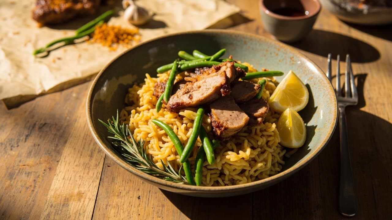 Socarrat Rice Bowl with Duck, Green Beans and Saffron