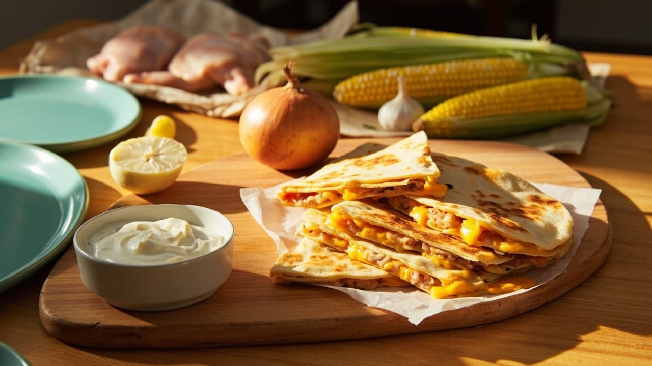 Soft Chicken and Cheese Quesadillas with Corn