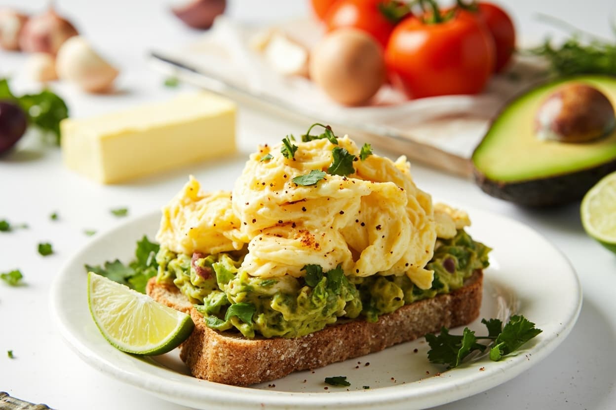 Soft-Scrambled Egg and Avocado Smash Toast