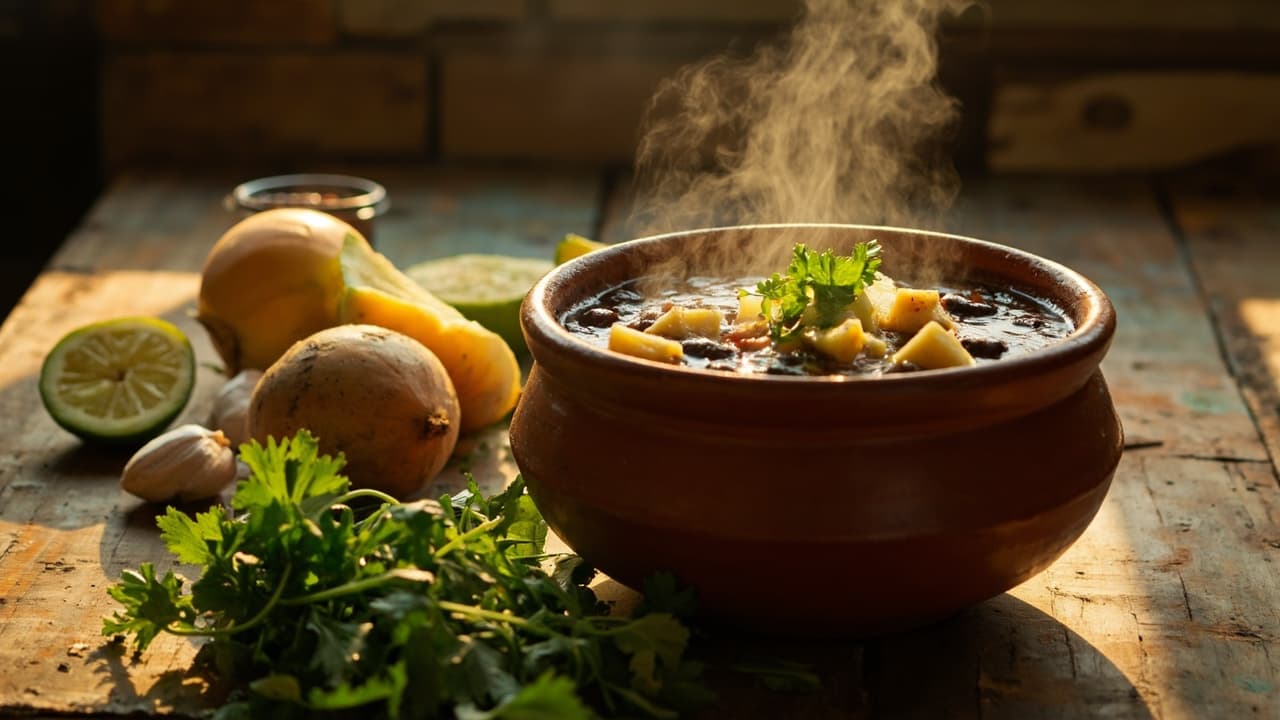 Sopa de Frijoles Negros con Papas y Cilantro