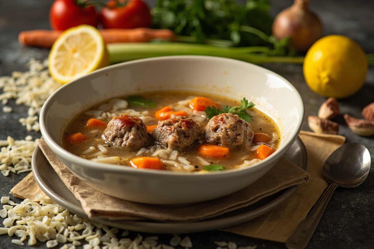 Sour Meatball Soup with Lemon