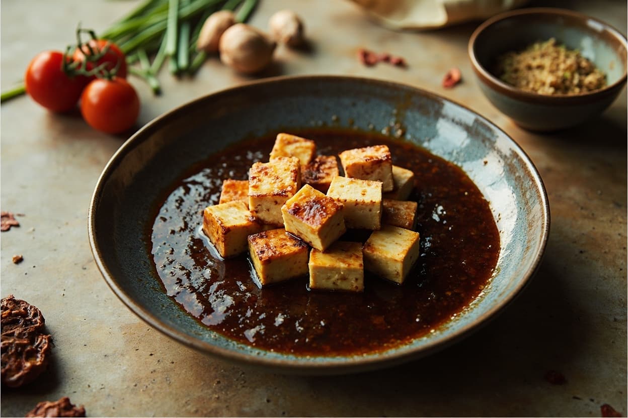 Soy-Braised Tofu with Charred Chives