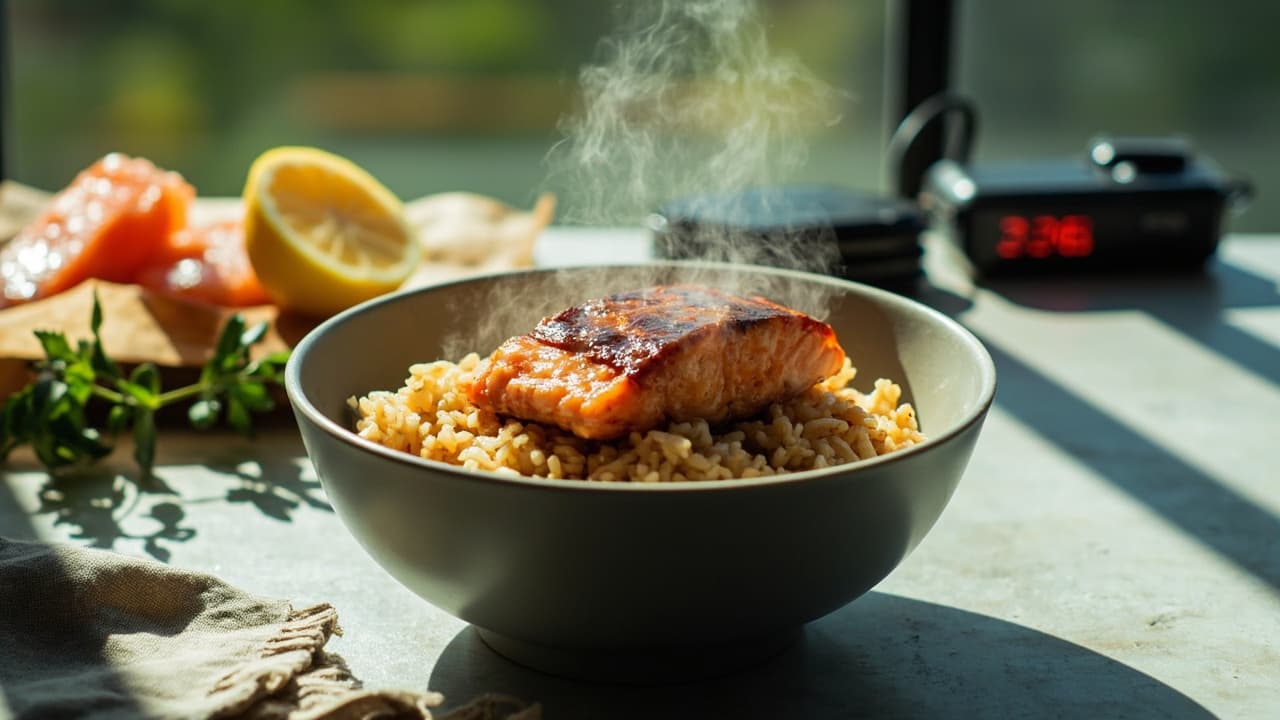 Soy-Butter Salmon over Crispy Rice