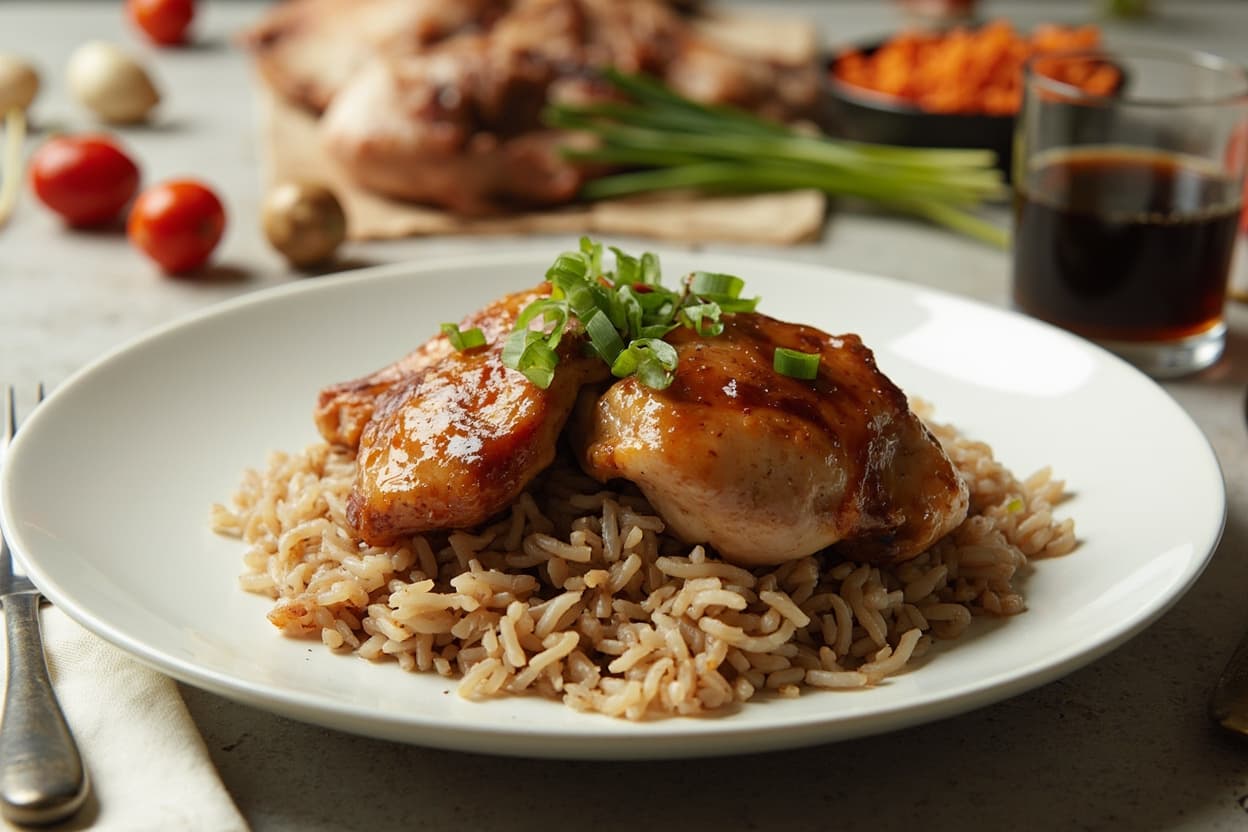 Soy-Ginger Chicken Thighs and Garlic Rice