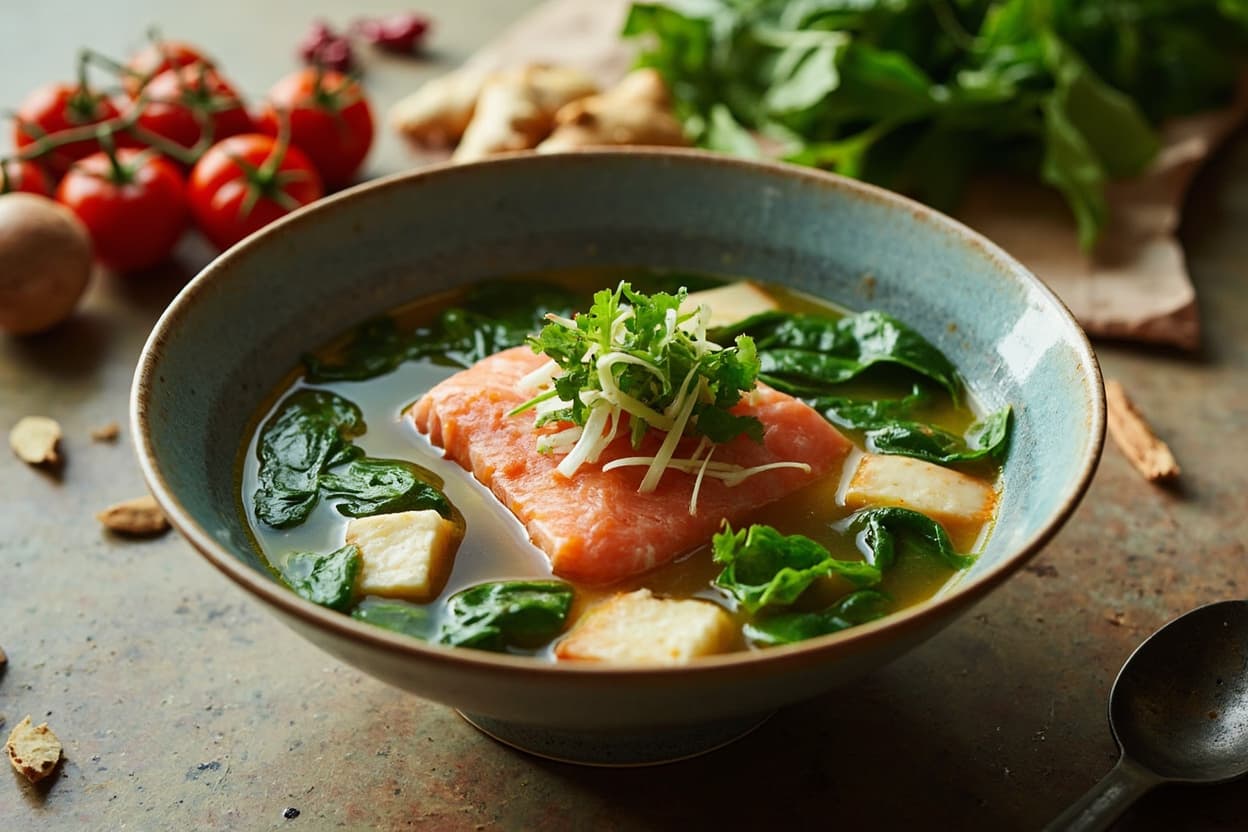 Soy-Ginger Salmon and Tofu Soup