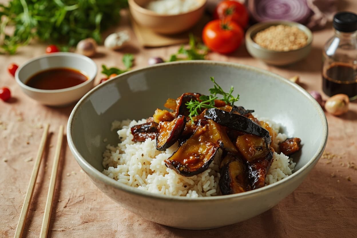 Soy-Glazed Eggplant Rice Bowl