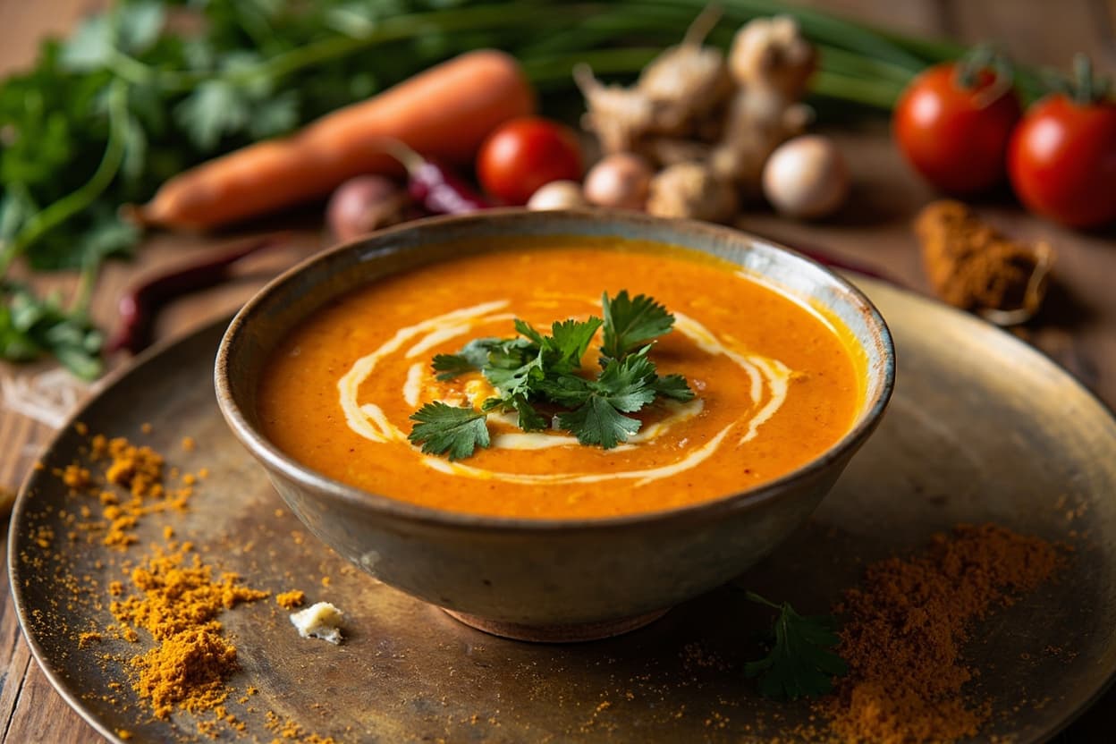 Spiced Carrot and Ginger Soup with Cilantro