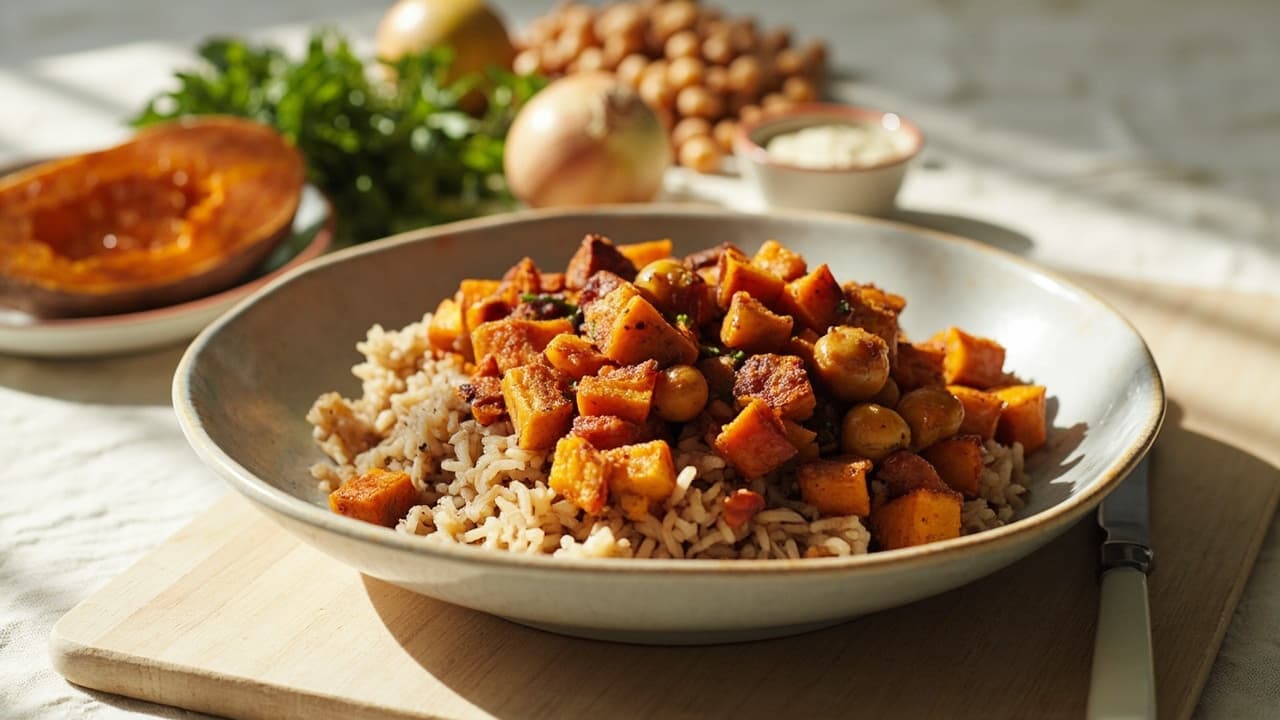 Spiced Chickpea & Sweet Potato Hash with Brown Rice