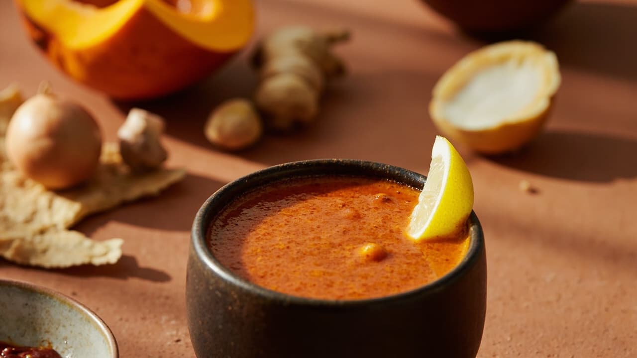 Spiced Pumpkin Soup Shooter with Coconut Milk and Berbere