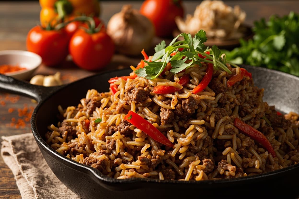 Spicy Cajun Dirty Rice with Ground Beef