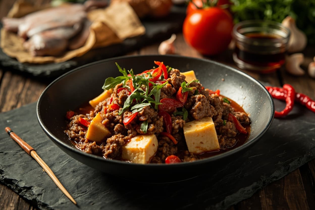 Spicy Chili-Garlic Tofu with Ground Beef