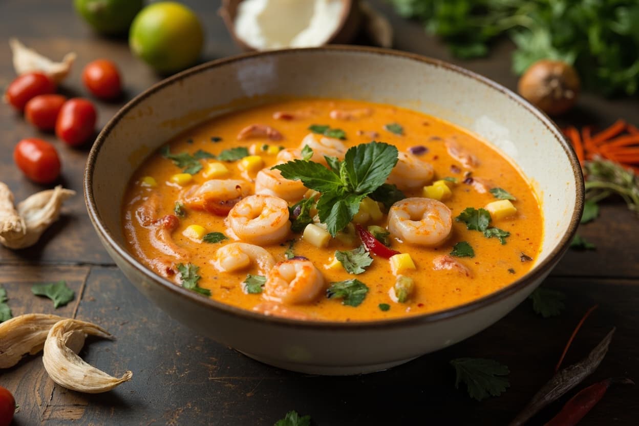 Spicy Coconut Corn and Shrimp Soup