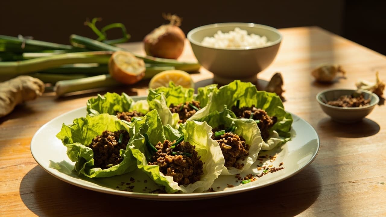Spicy Sesame Ground Beef Lettuce Cups