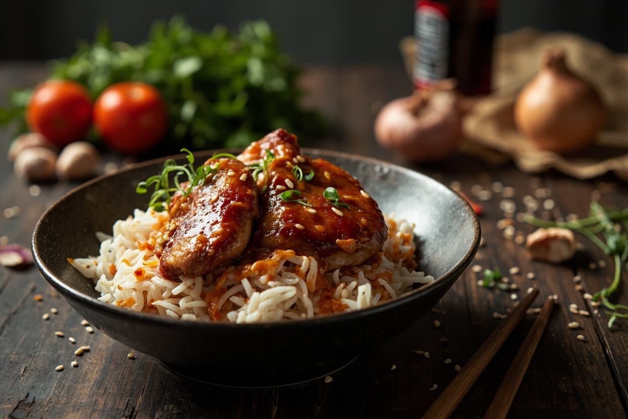 Spicy Soy-Glazed Chicken Rice Bowl with Sesame
