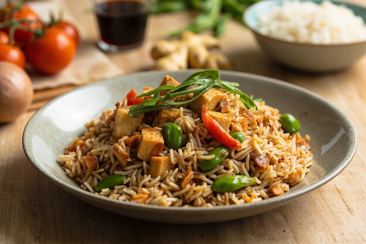 Spicy Tofu and Edamame Fried Rice