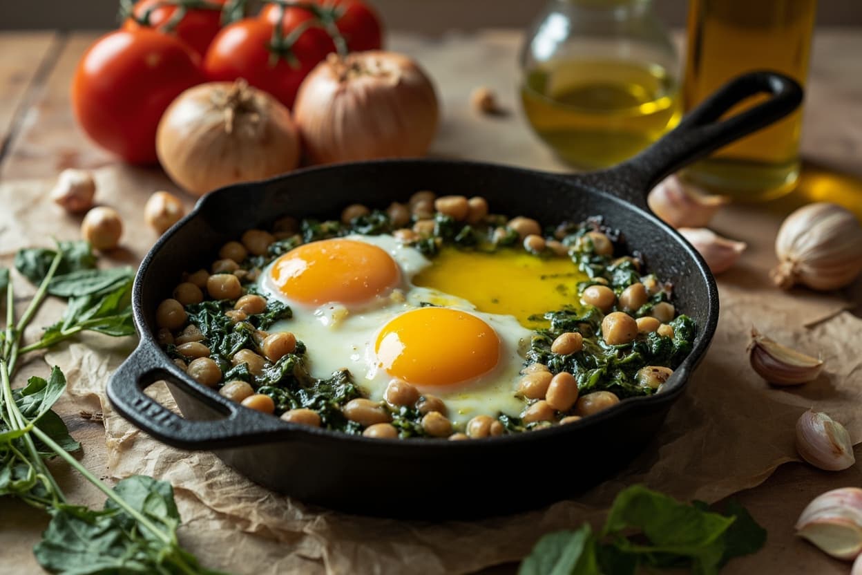 Spinach and chickpea baked eggs