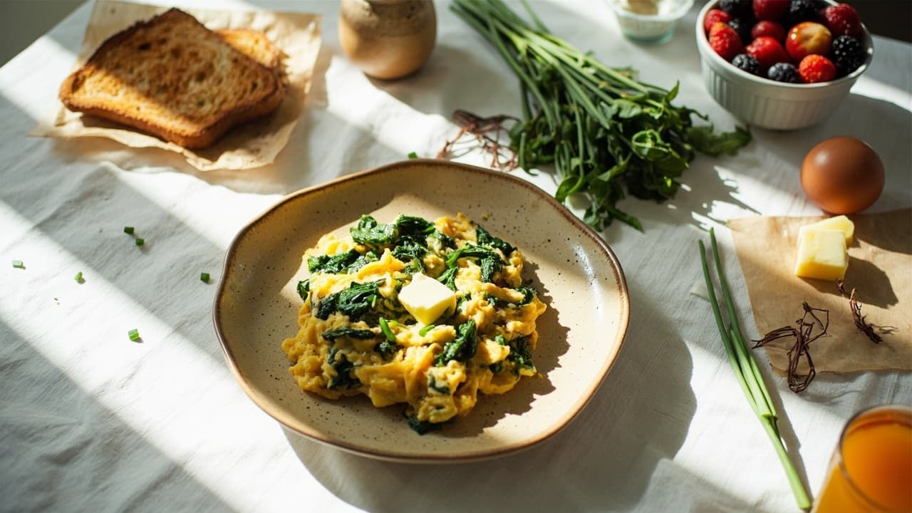 Spinach and Chive Egg Scramble