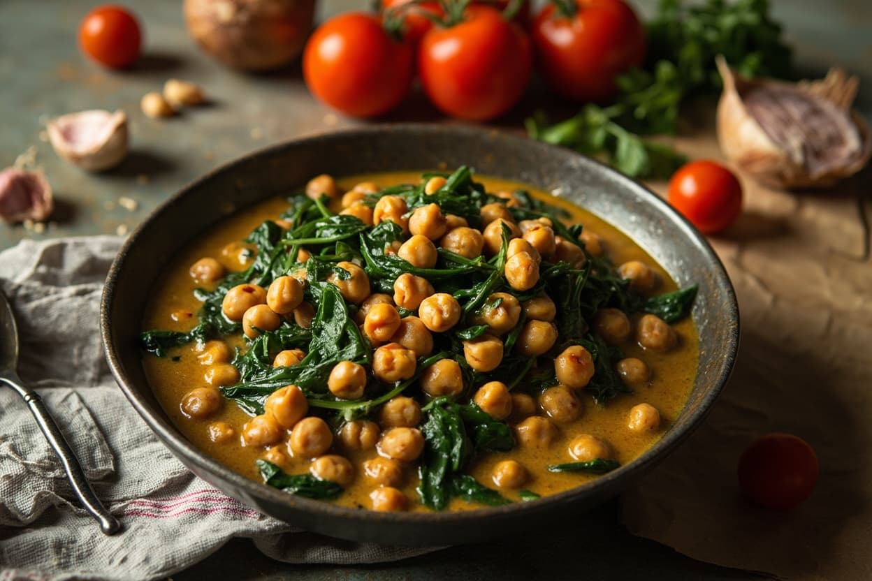 Spinach Chickpea Curry with Tomato