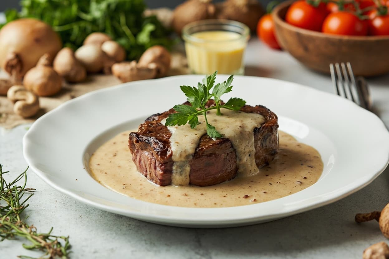 Steak with Mushroom and Cream Pan Sauce