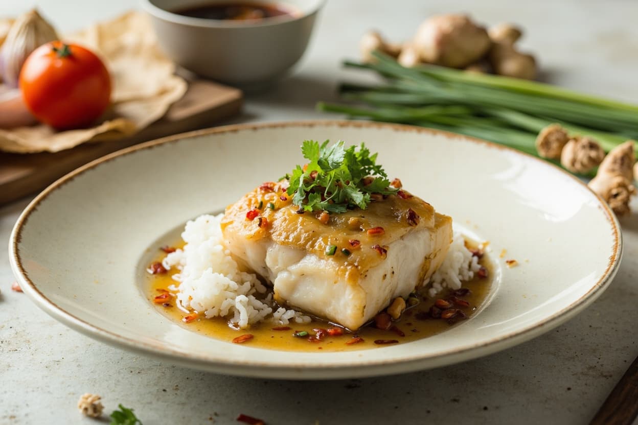 Steamed Cod with Ginger and Chives