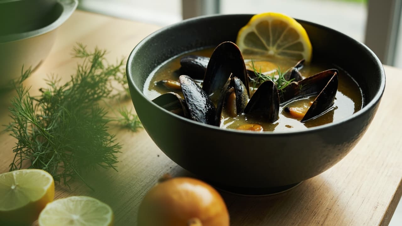 Steamed Mussels in Dill and Butter Broth