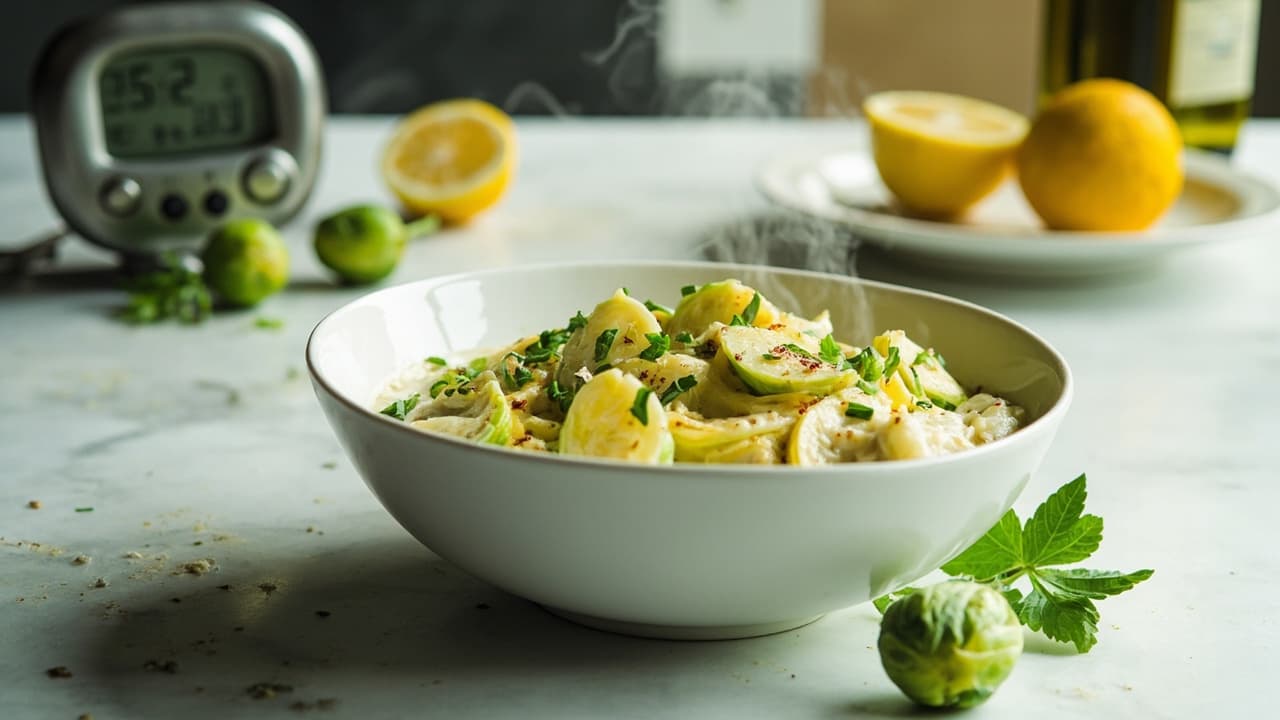 Steamy Brussels Sprout and Three-Cheese Dip with Lemon Yogurt