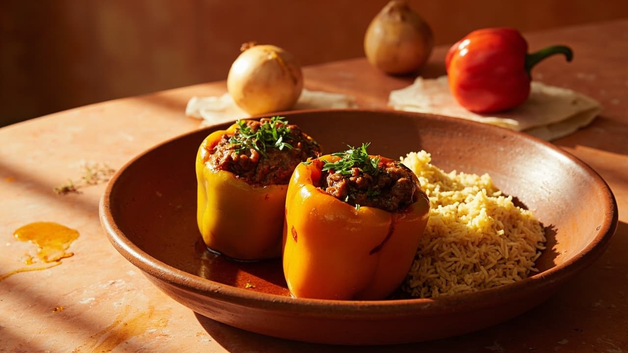 Stuffed Bell Peppers with Beef and Saffron Honey