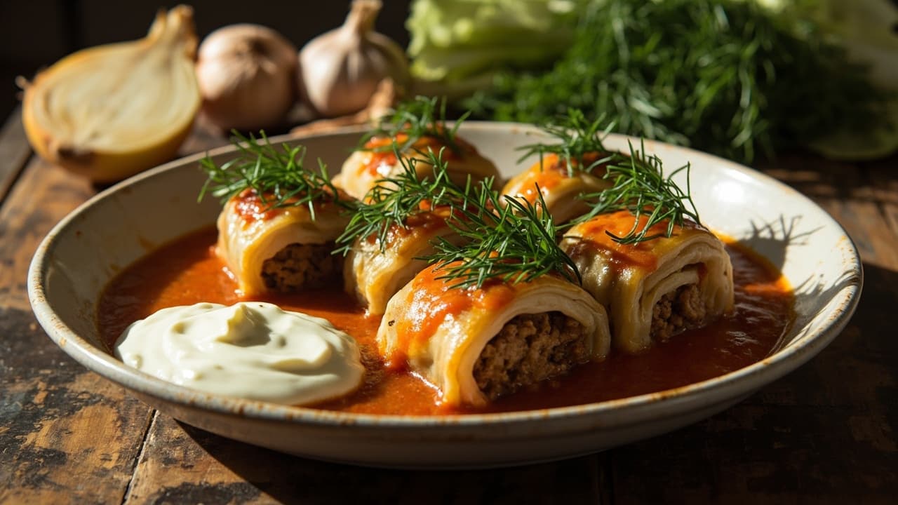 Stuffed Cabbage Rolls with Ground Beef and Rice