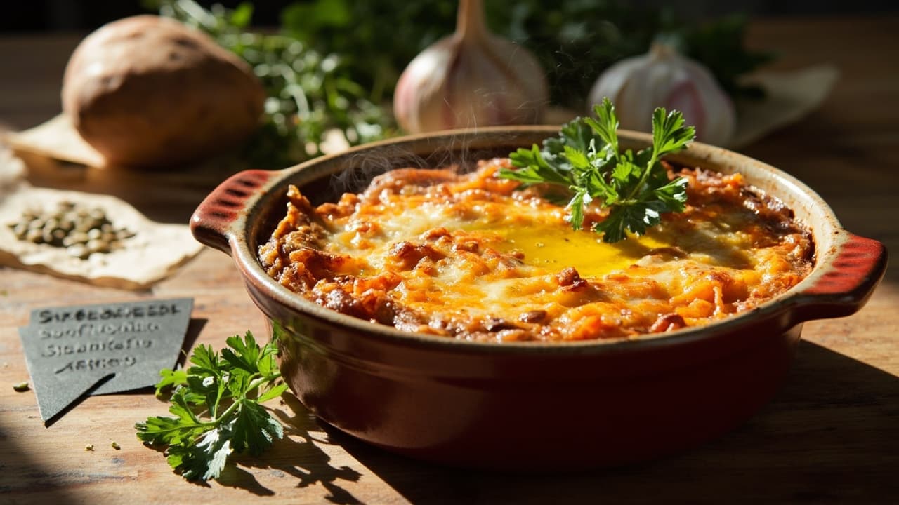 Sunflower Seed-Crusted Sweet Potato Gratin
