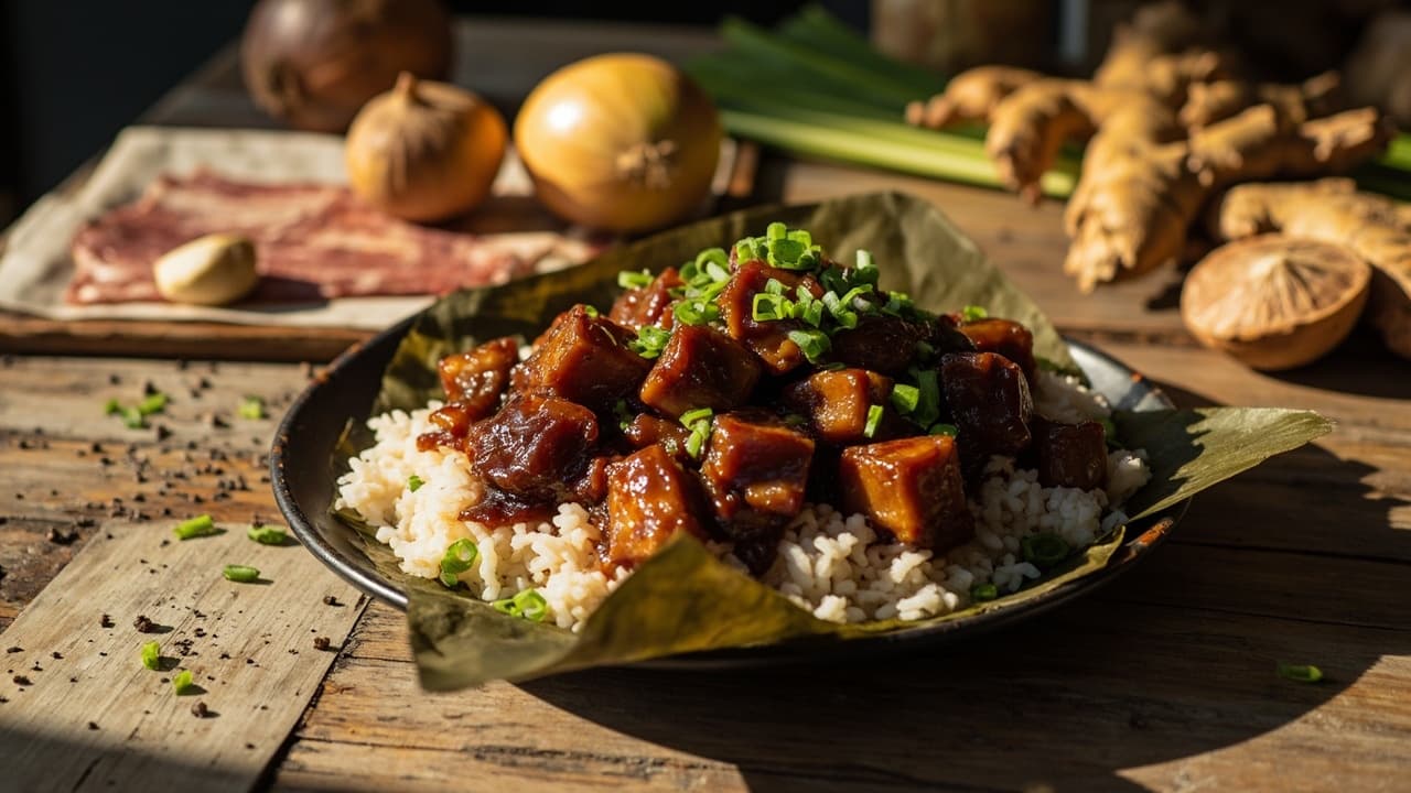 Sweet and Savory Pork Belly with Rice