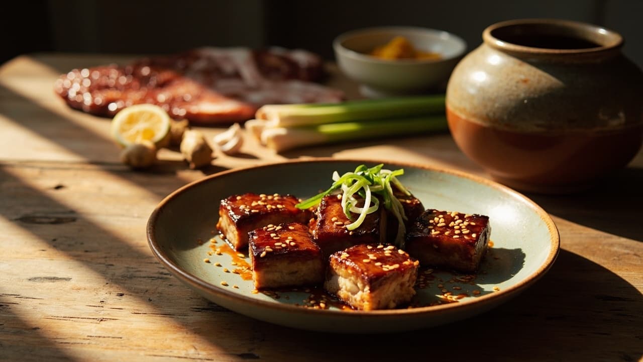 Sweet and Spicy Sesame Pork Belly Bites