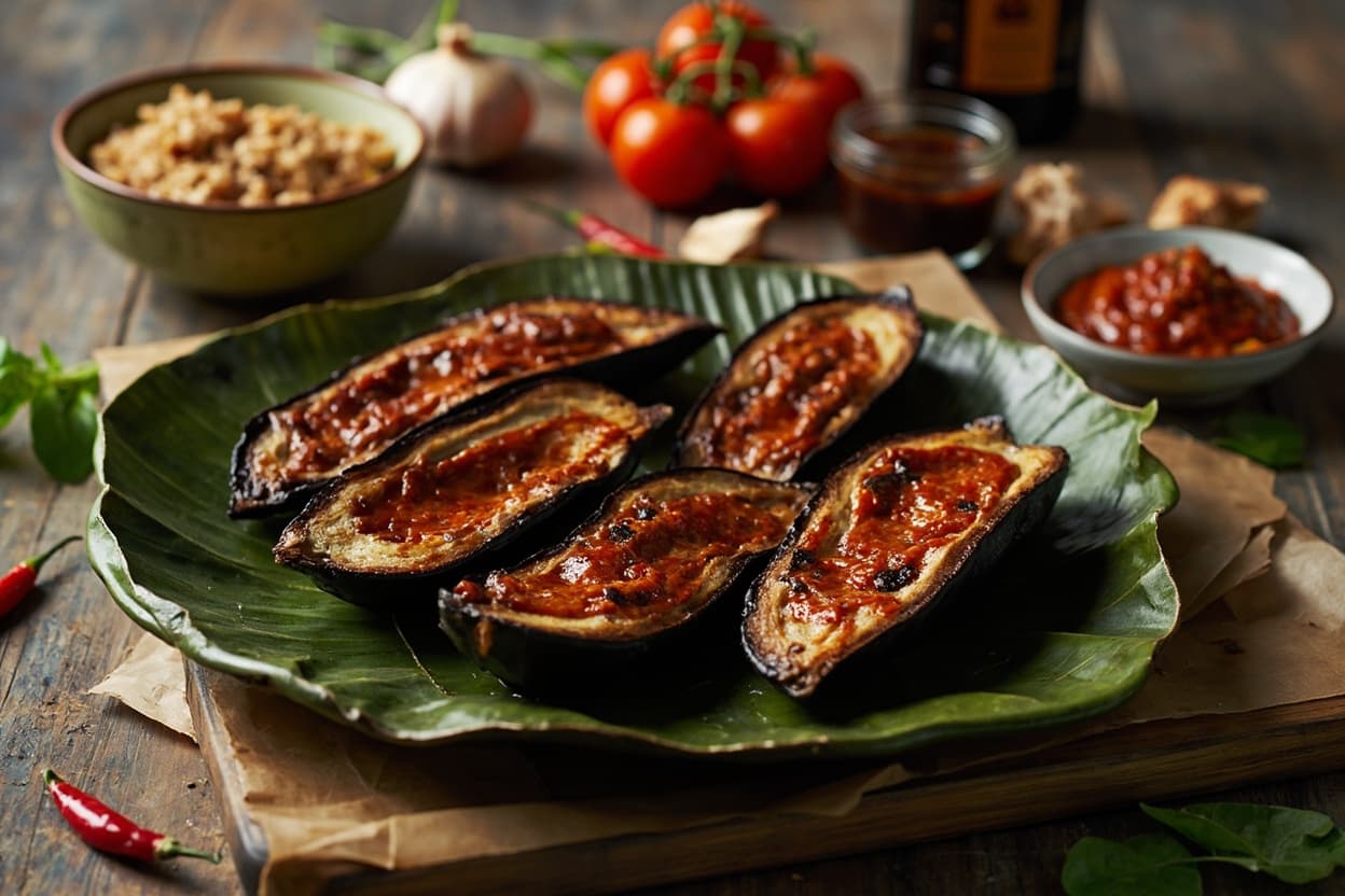 Sweet-Soy Glazed Eggplant with Chile Sambal
