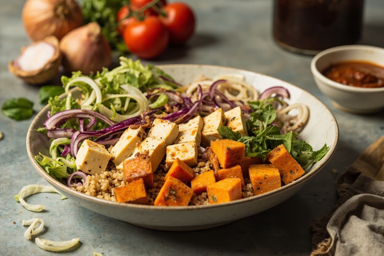 Tahini Tofu and Cabbage Grain Bowls