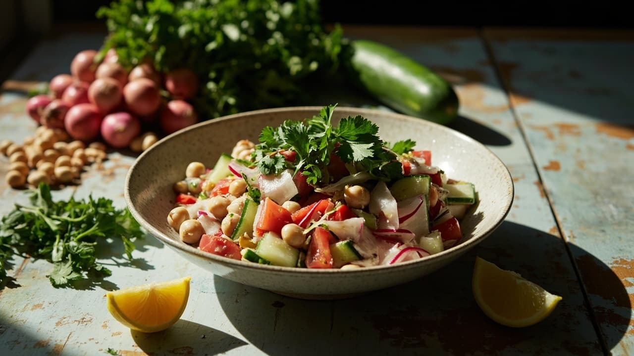 Tangy Chickpea Salad with Radish, Cilantro and Cumin Dressing