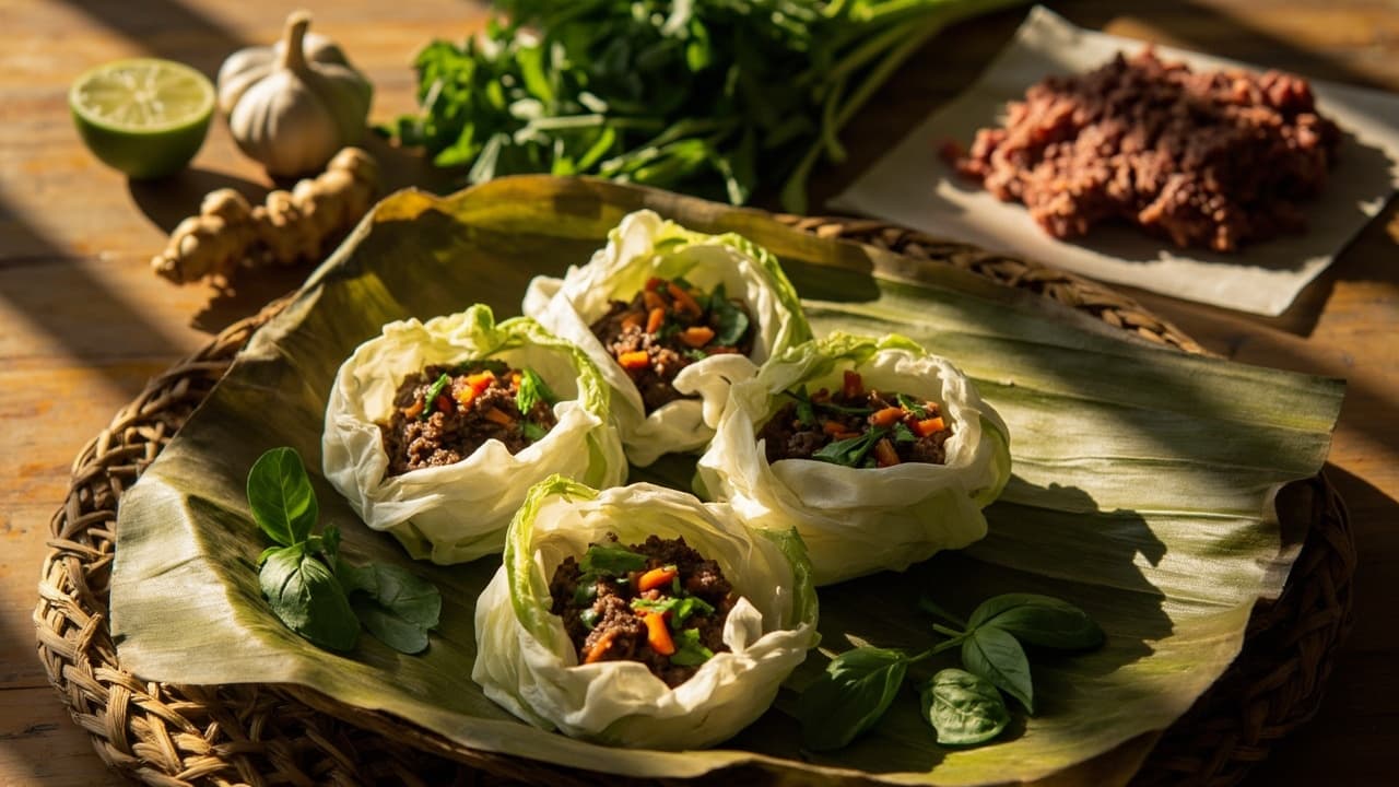 Thai Basil Beef Cabbage Cups