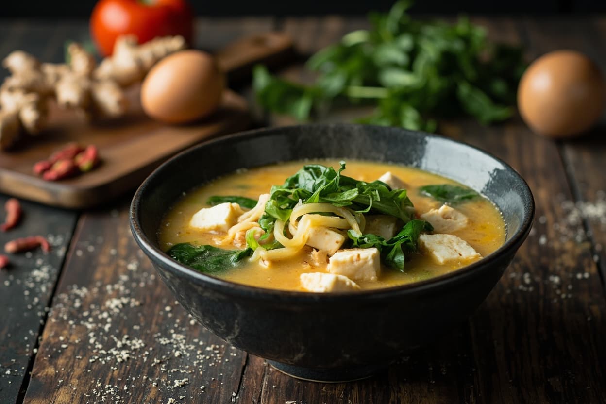 Tofu and Spinach Egg-Drop Soup