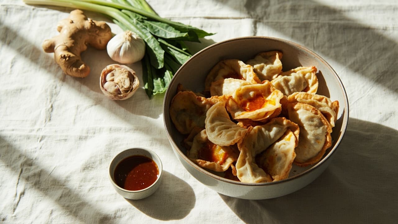 Tofu and Spinach Gyoza with Ginger Soy Glaze