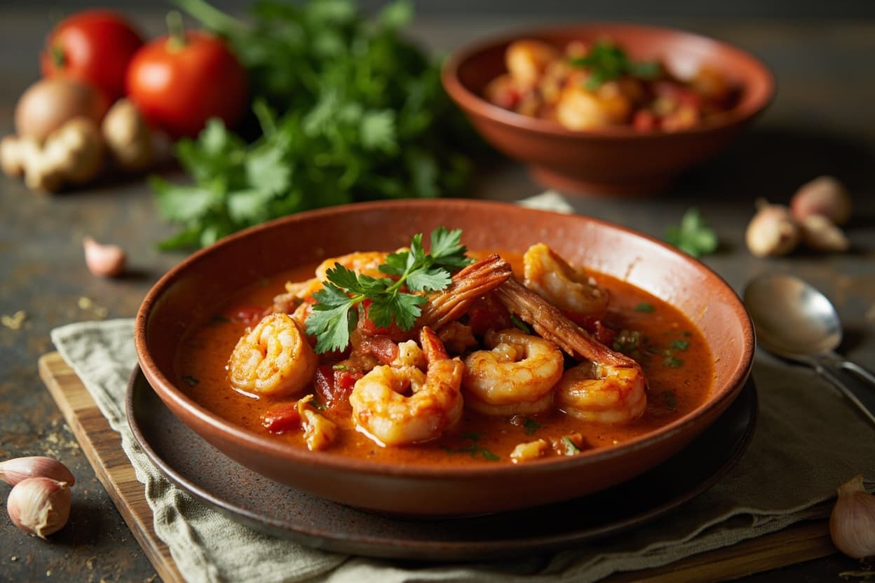 Tomato-Ginger Shrimp Curry, Fresh Cilantro